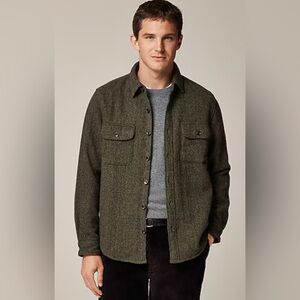 JCrew Brushed Wool Overshirt in Herringbone Green size Medium
